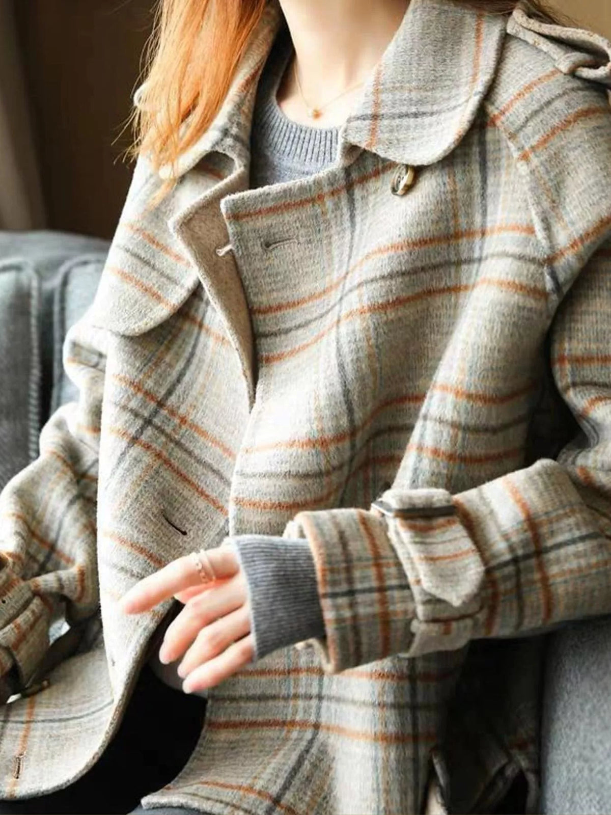 full size vintage plaid button up outerwear plus | dropsona - neutral - front view
