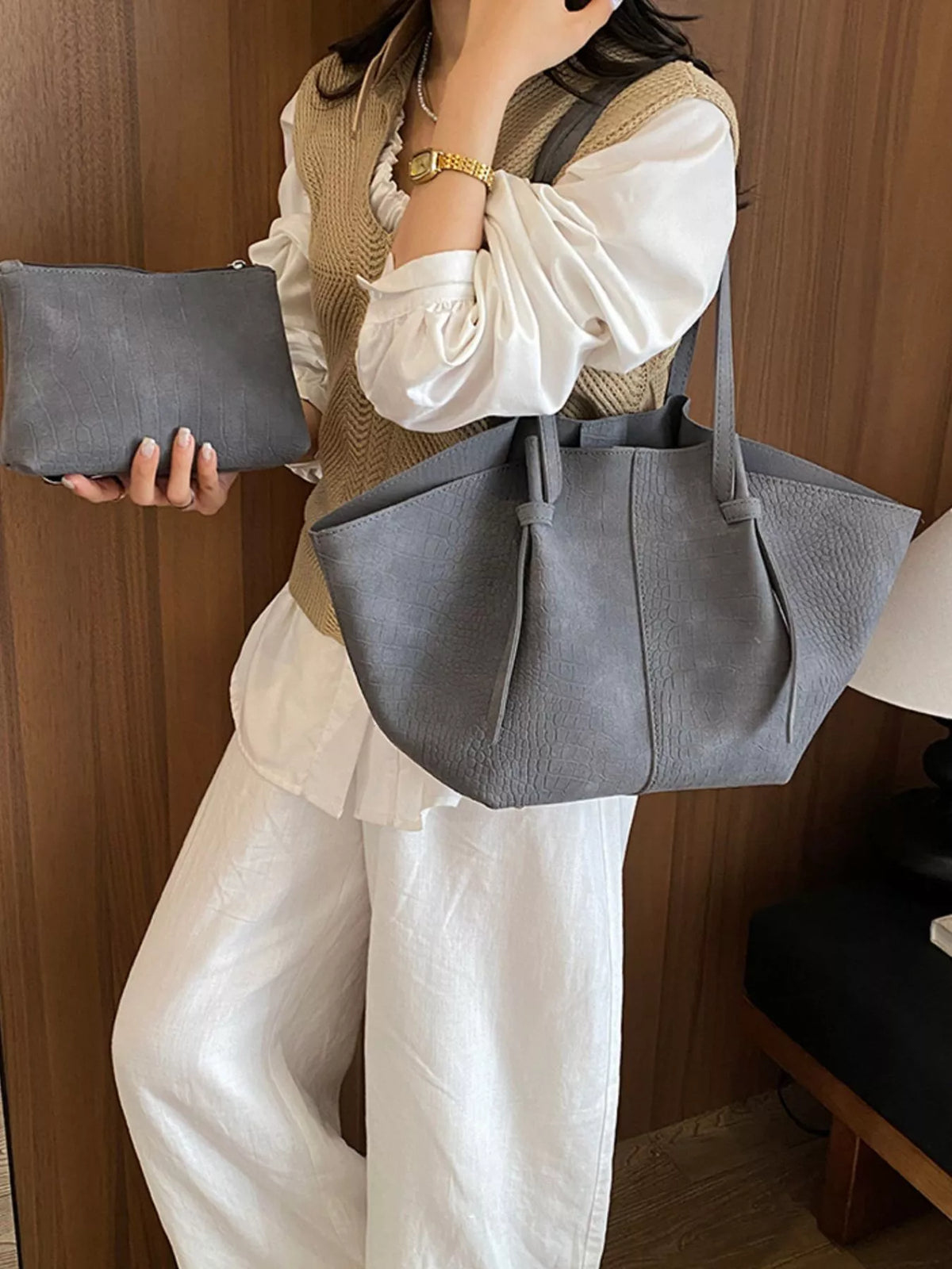 pu leather tote bag – stylish sling | dropsona - neutral - everyday use
