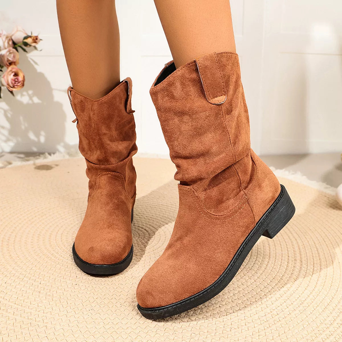 round toe slouchy boots – dear monkey | dropsona - neutral - front view