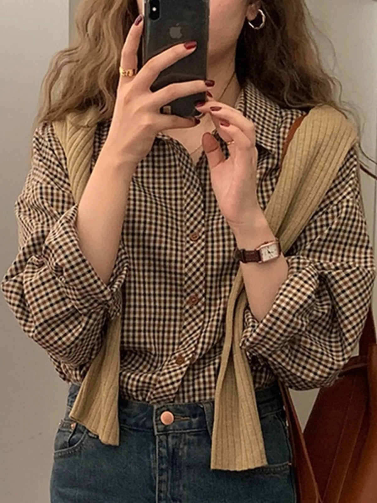 plaid button-down shirt – buttoned,basic style fit | dropsona - neutral - everyday use