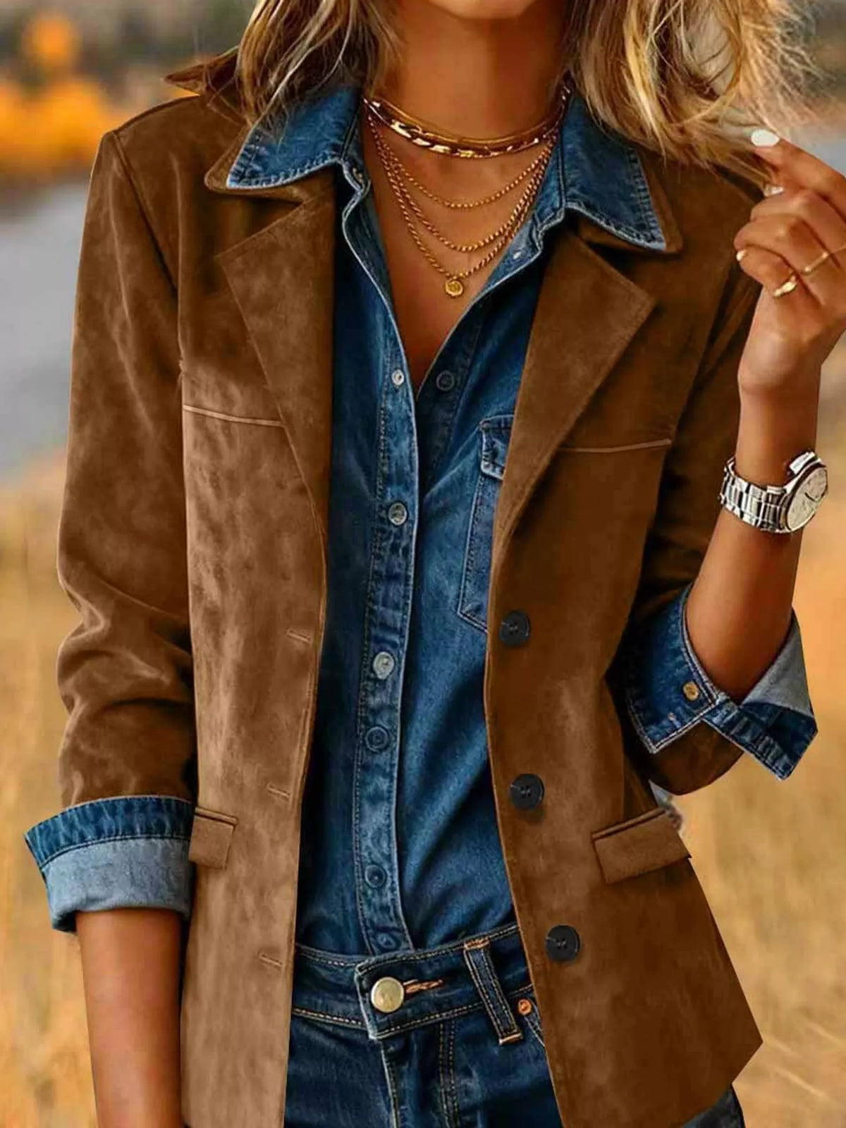 full size lapel collar button up blazer plus | dropsona - neutral - everyday use