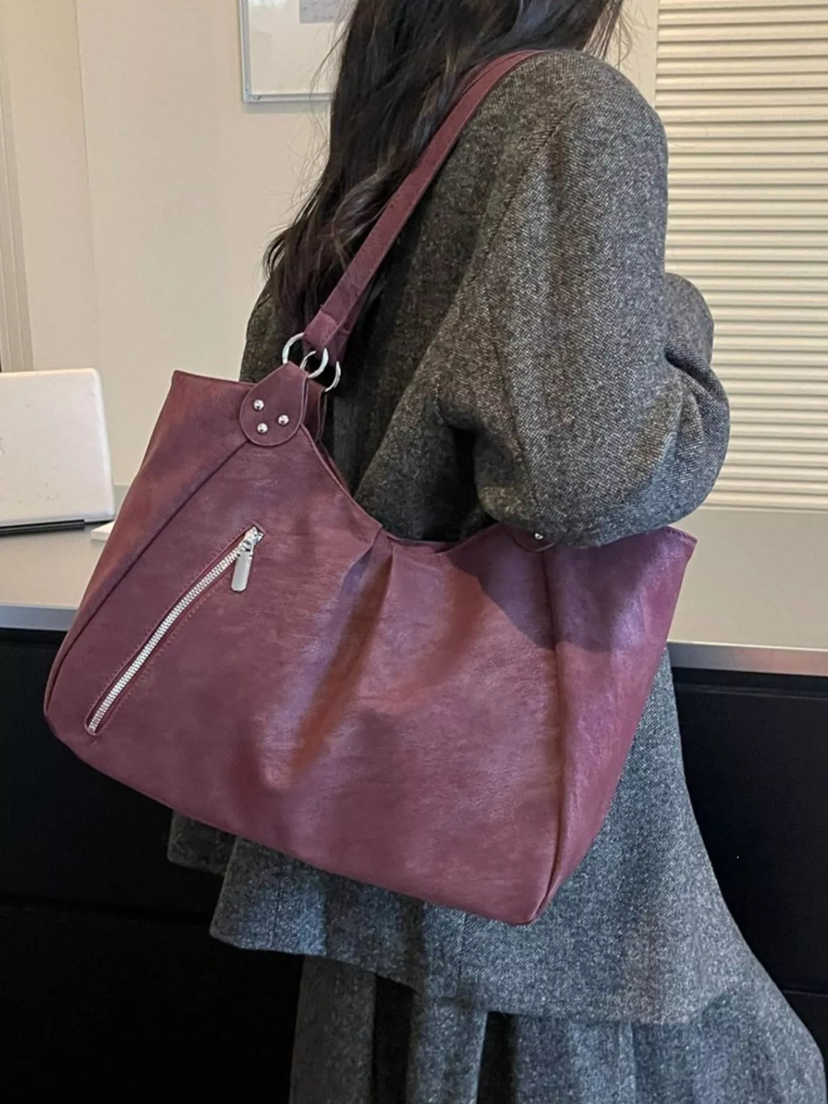 zipper detail shoulder bag – stylish sling | dropsona - neutral - front view