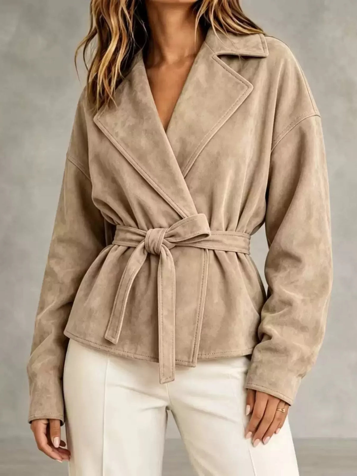 tie-waist lapel collar jacket – yeesh | dropsona - neutral - everyday use