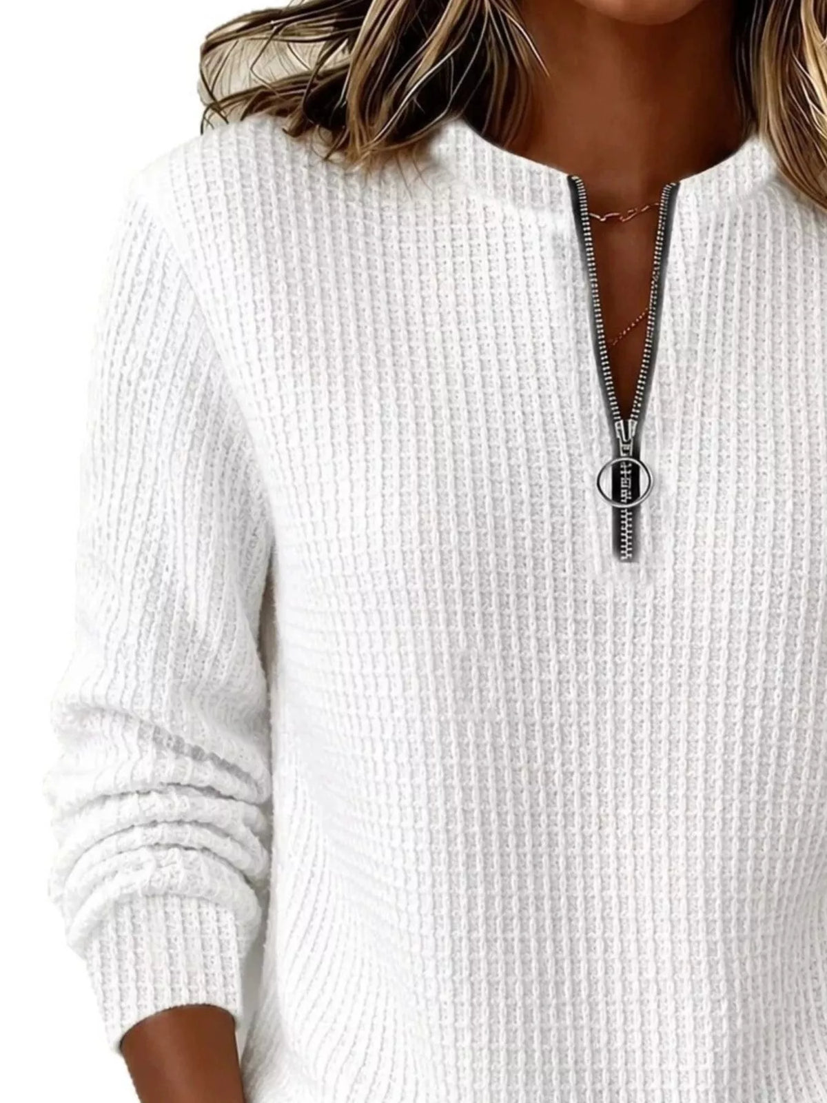 full size quarter-zip textured sweatshirt plus | dropsona - neutral - front view
