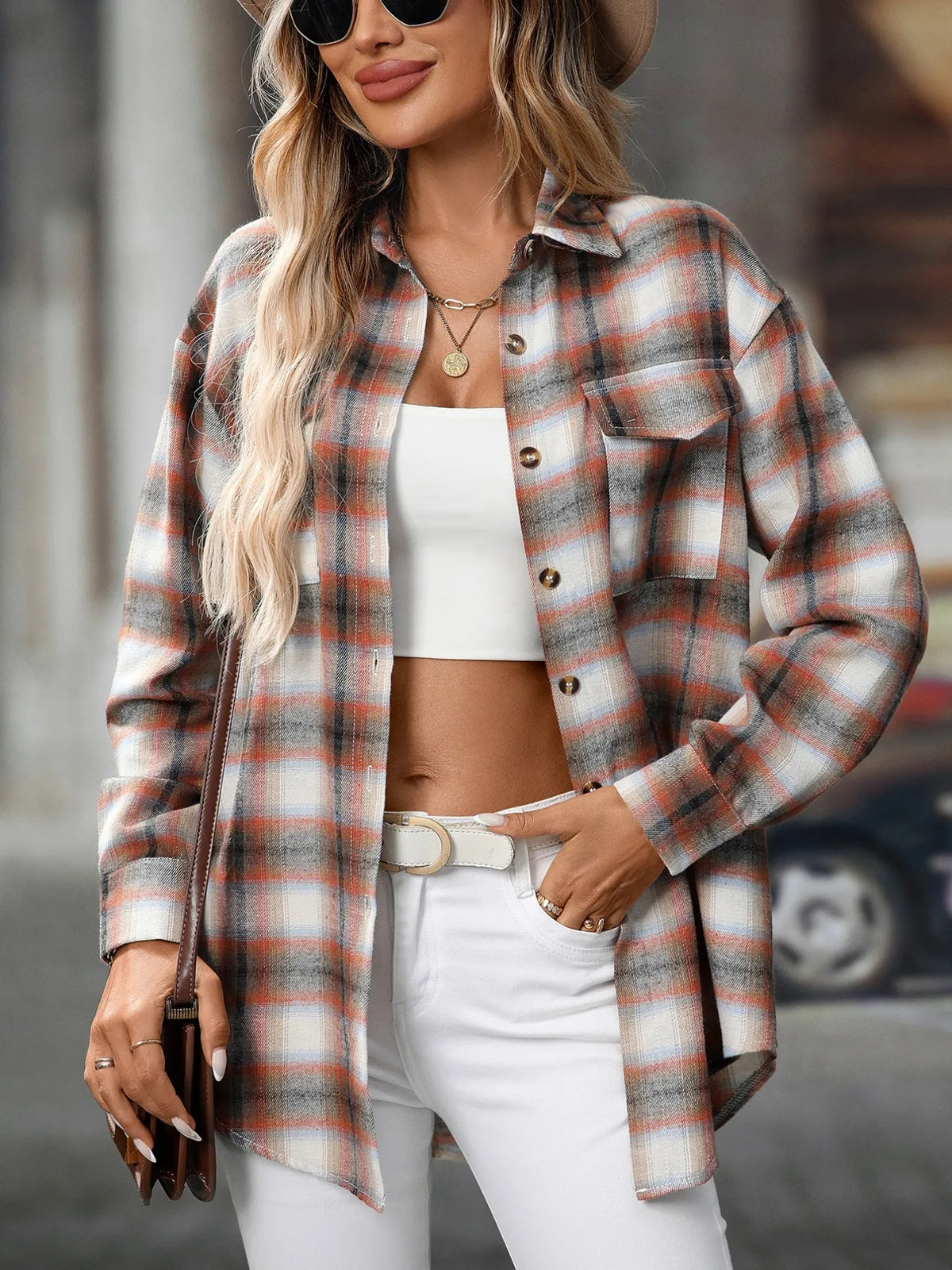 oversized plaid button-up shirt - everyday wear
