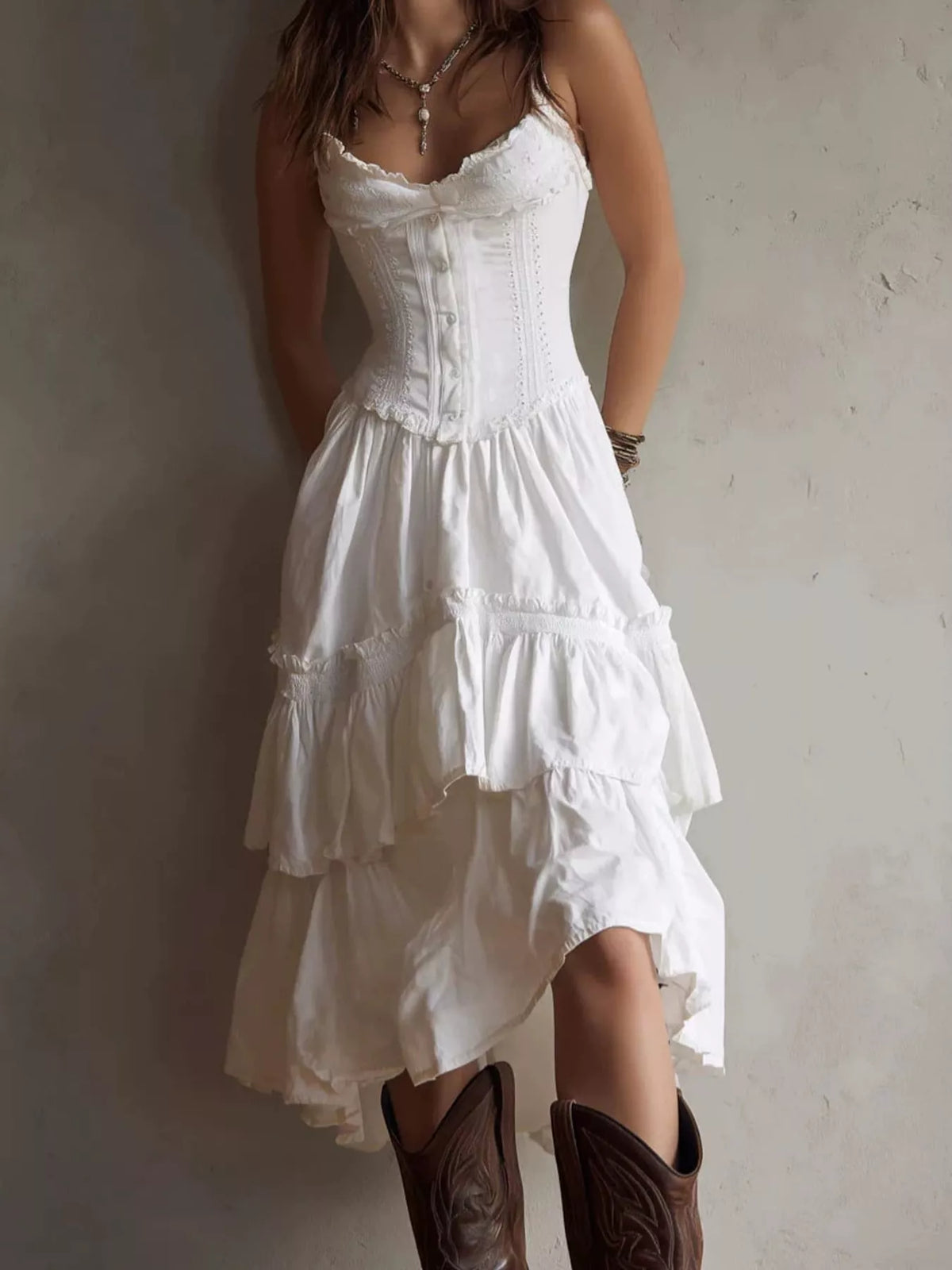 full size layered ruffle midi dress plus | dropsona - neutral - everyday use