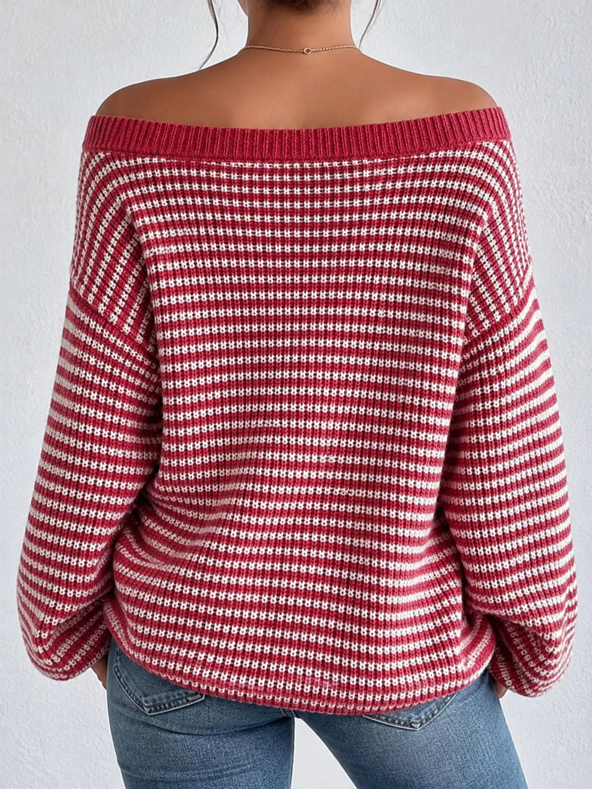 striped knit boat neck sweater – oversized,ribbed fit | dropsona - neutral - front view