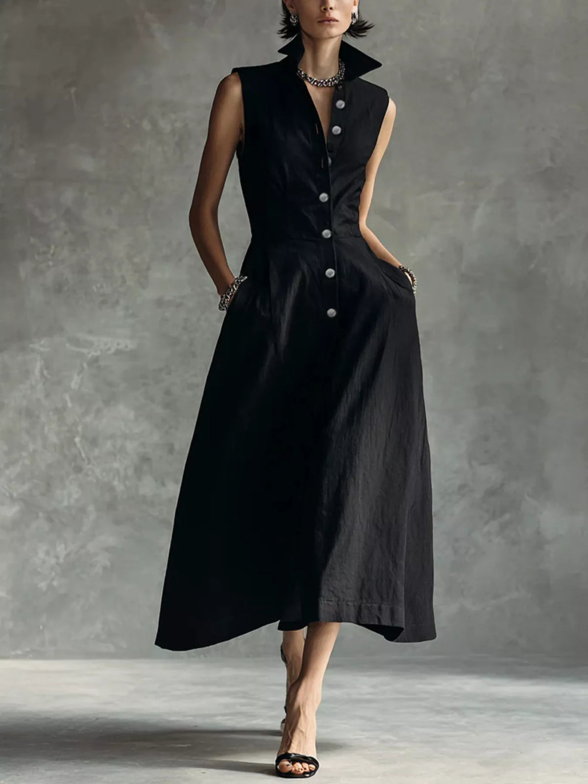 sleeveless button-down midi shirt dress | dropsona - neutral - everyday use