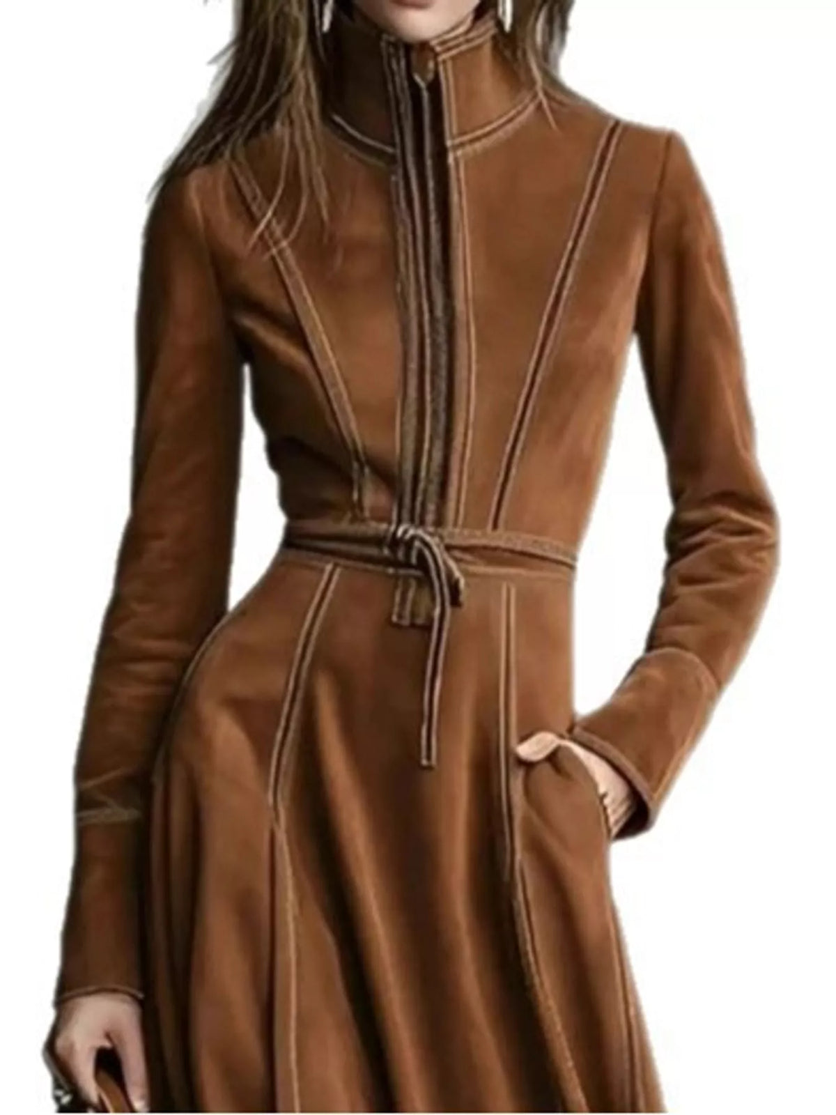 full size zipper front midi dress plus | dropsona - neutral - front view