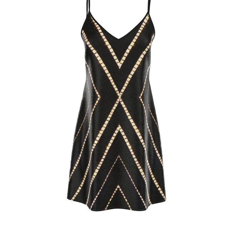 vela silk slip dress in striped shibori – go from day | dropsona - neutral - close-up detail