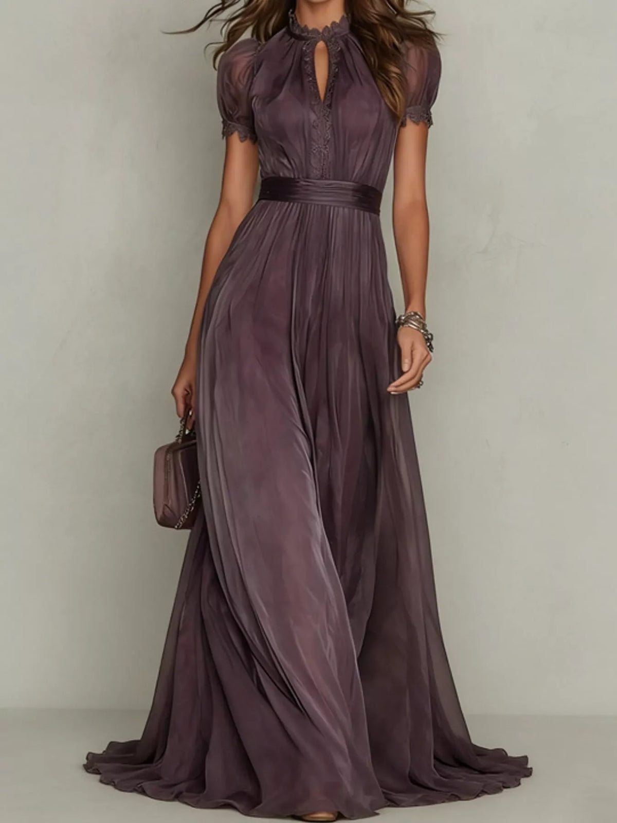 full size elegant sheer chiffon mock-neck maxi dress | dropsona - neutral - everyday use