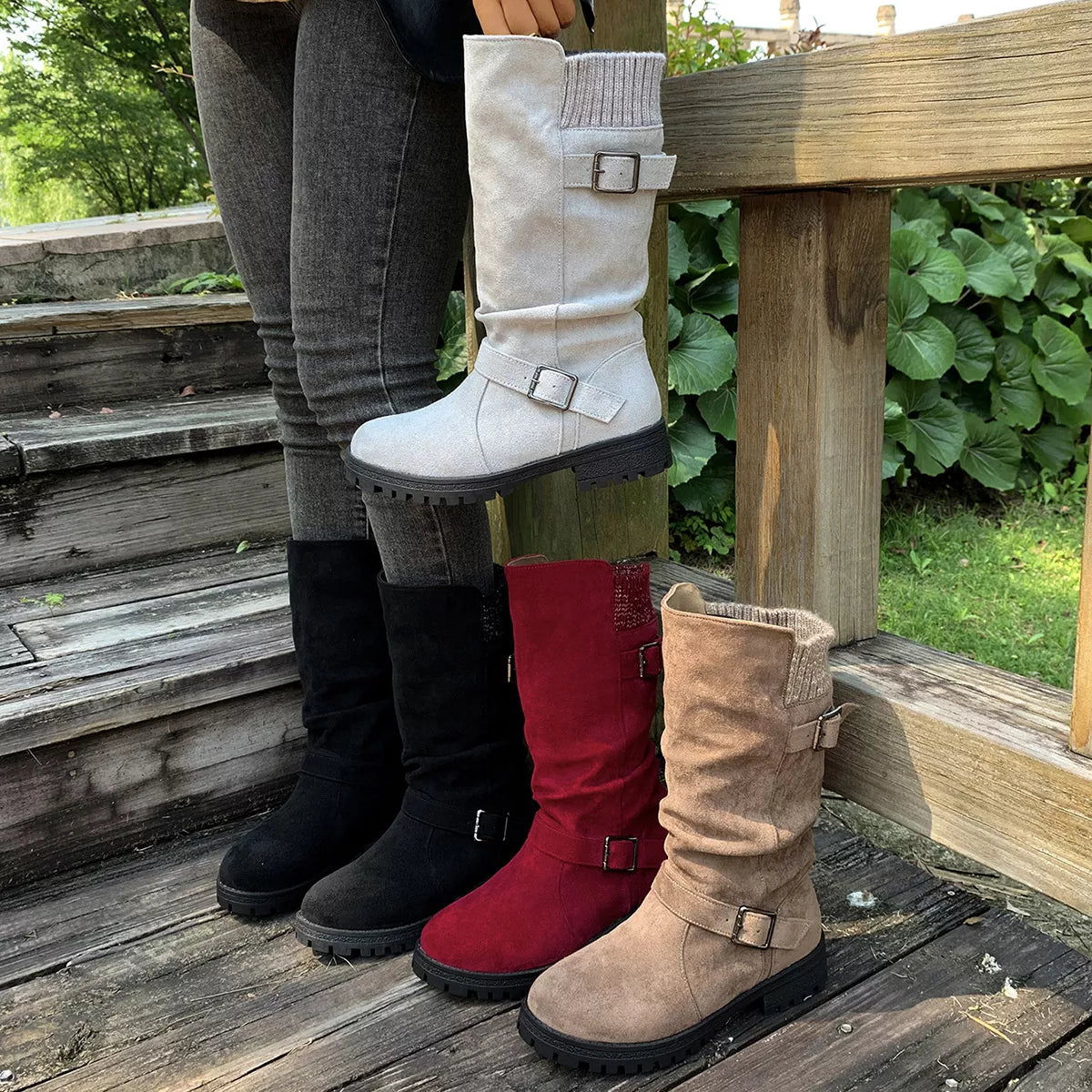 round toe block heel boots – dear monkey | dropsona - neutral - everyday use