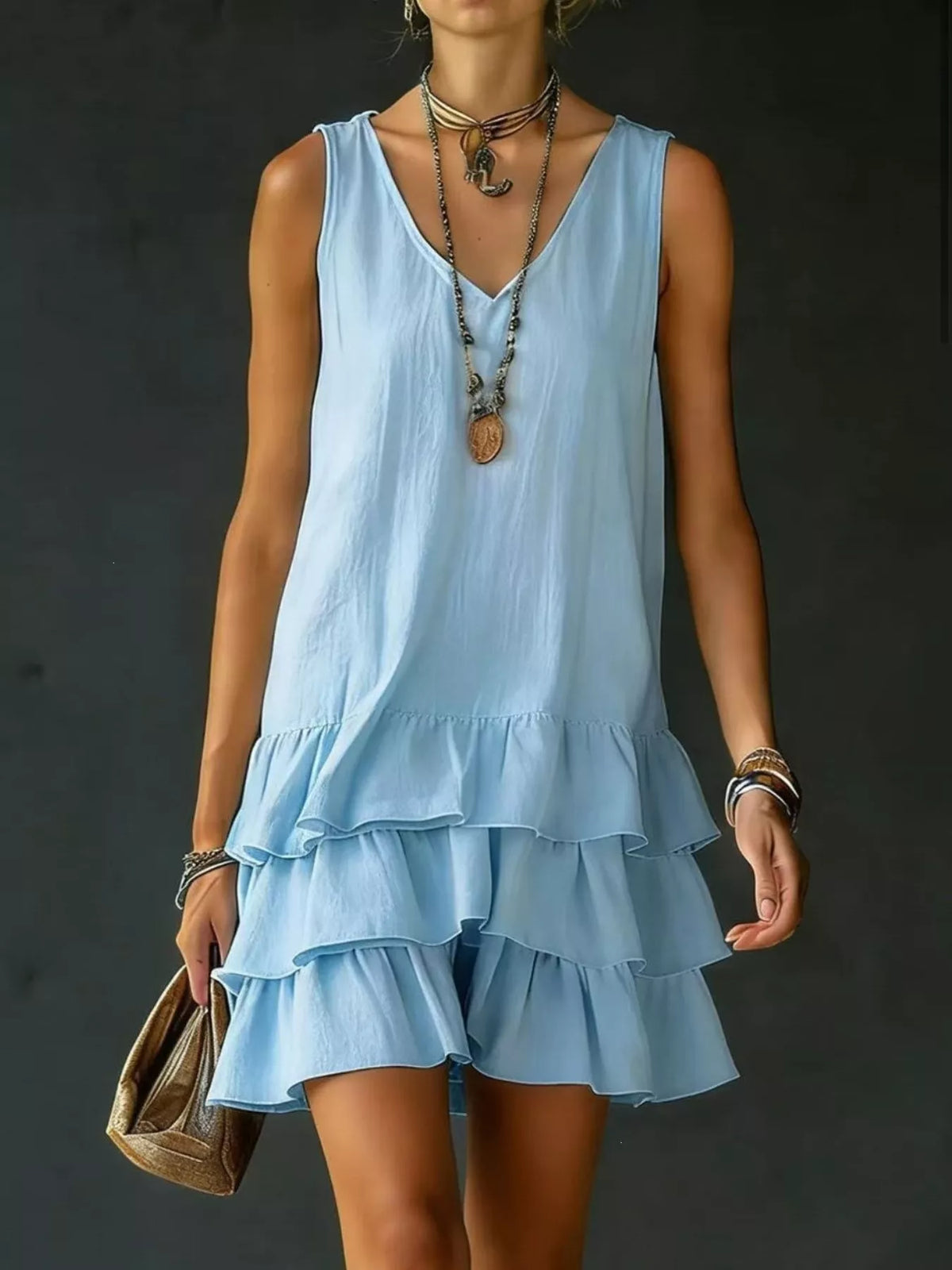 full size ruffled hem v-neck sleeveless dress plus size - everyday wear
