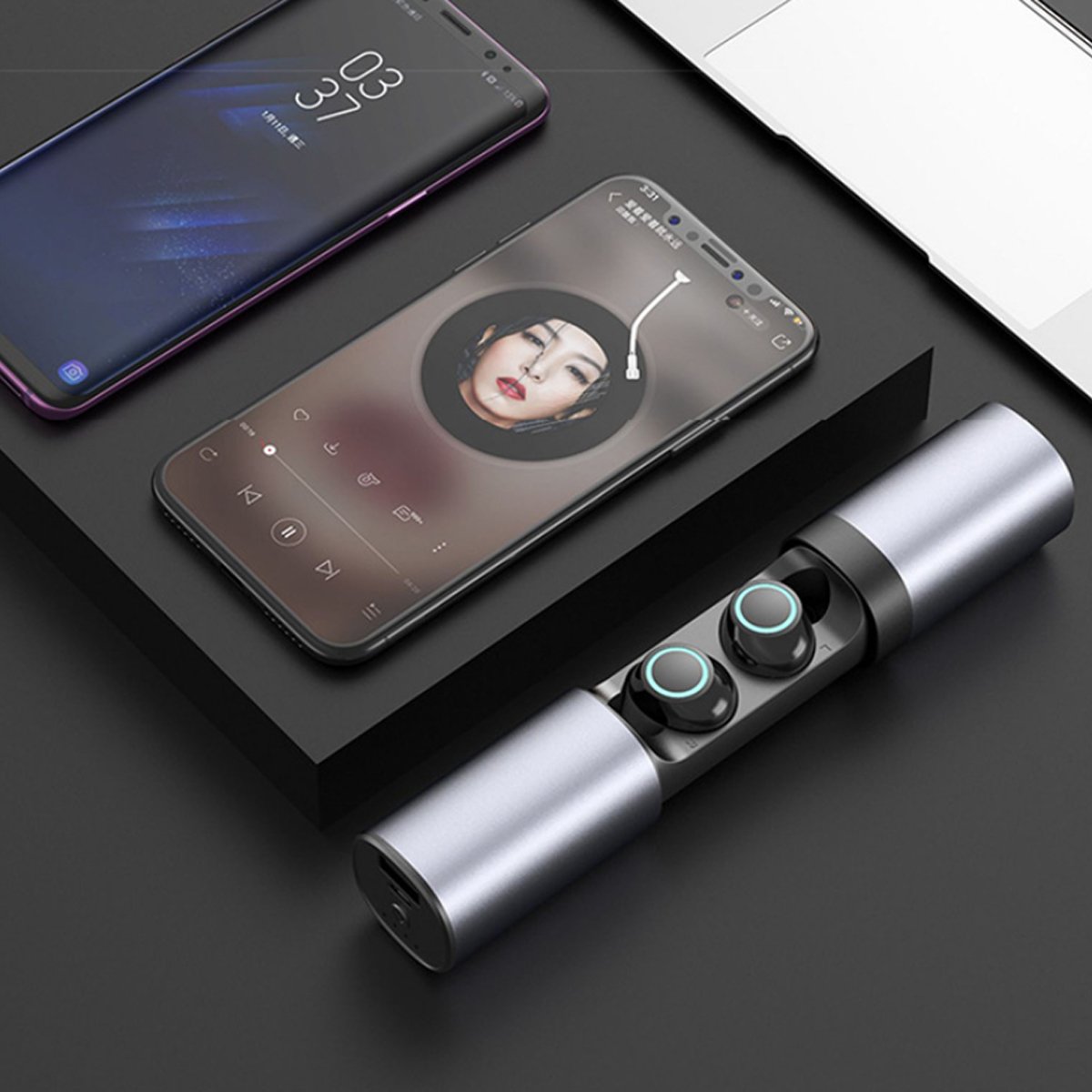 true twin 2 in 1 wireless headphones with phone charge | dropsona - neutral - size reference