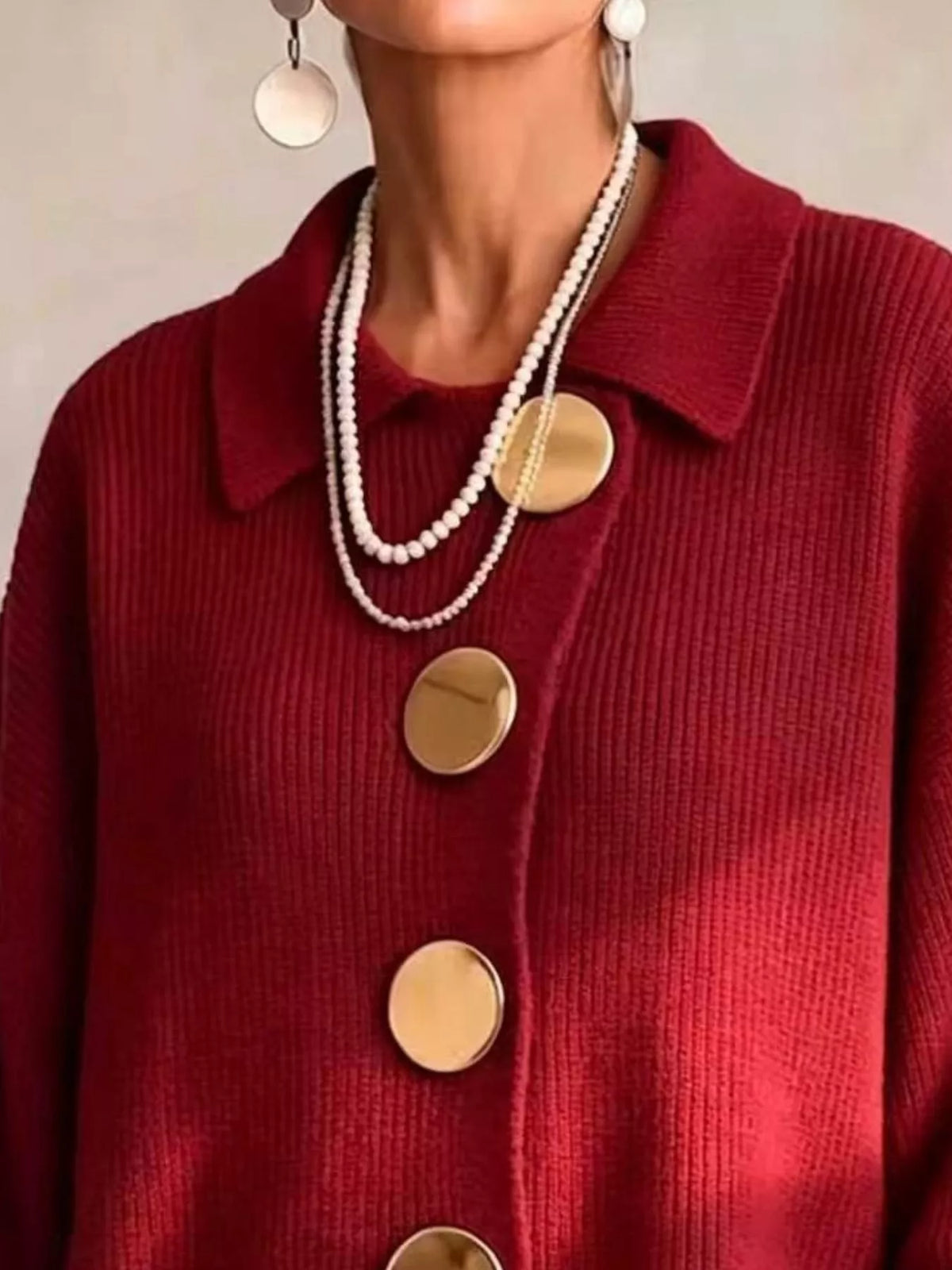 full size ribbed knit gold buttons cardigan plus | dropsona - neutral - front view