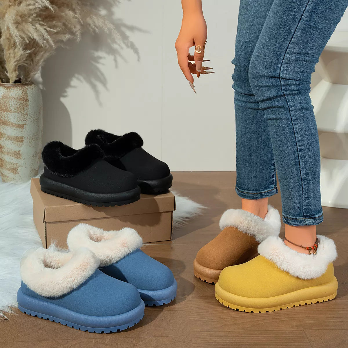 round toe plush-lined boots – dear monkey | dropsona - neutral - everyday use