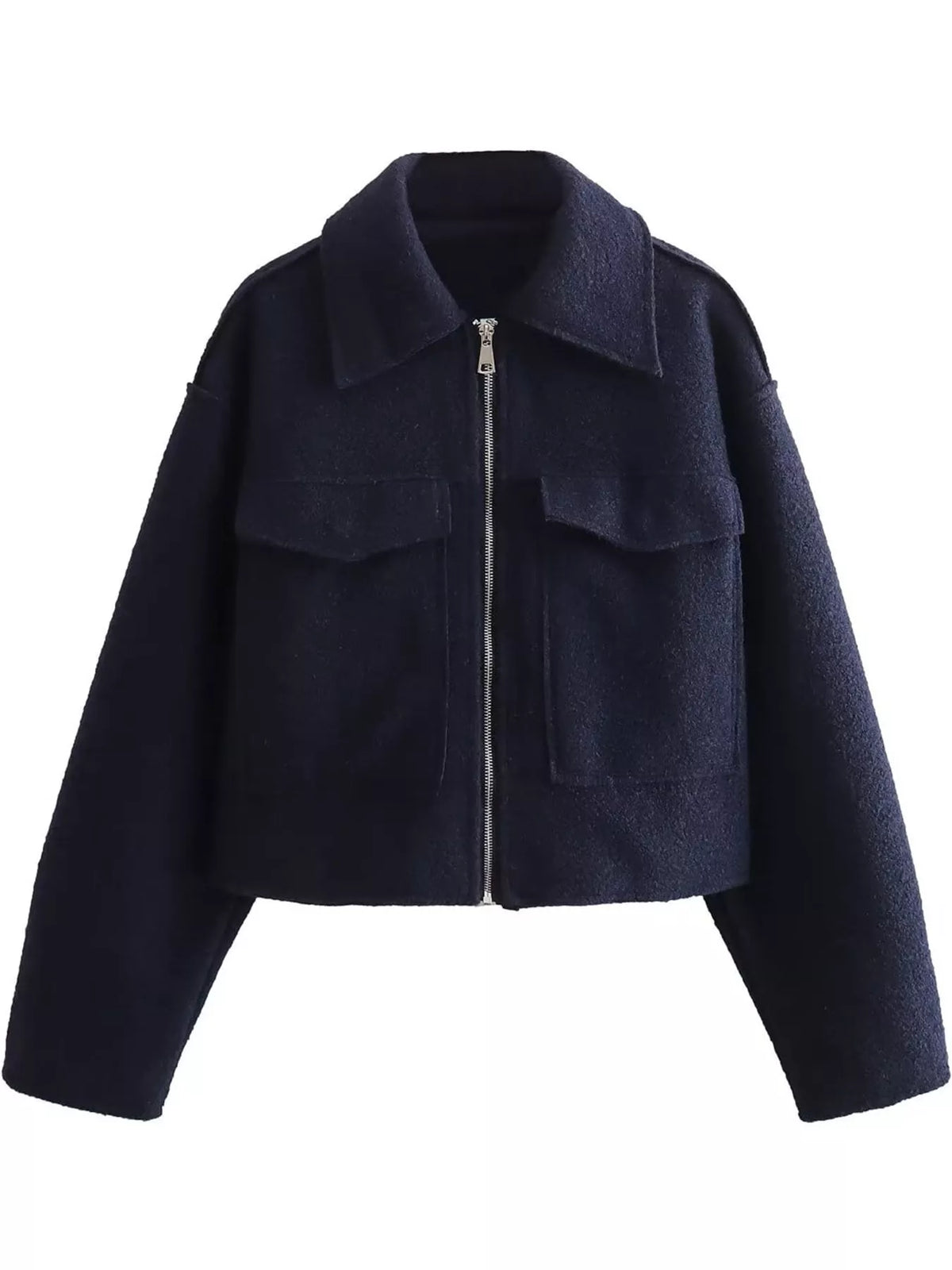 zip up cropped jacket – zipper,pocketed fit | dropsona - neutral - everyday use