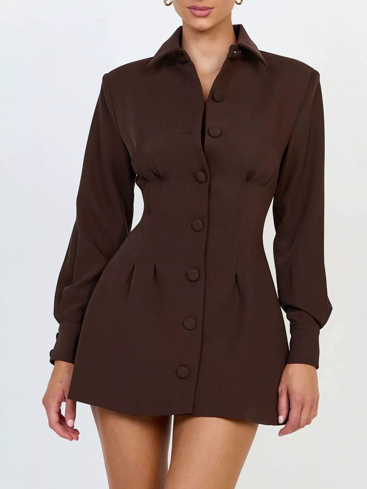 corset-style button-down blazer dress | dropsona - neutral - front view