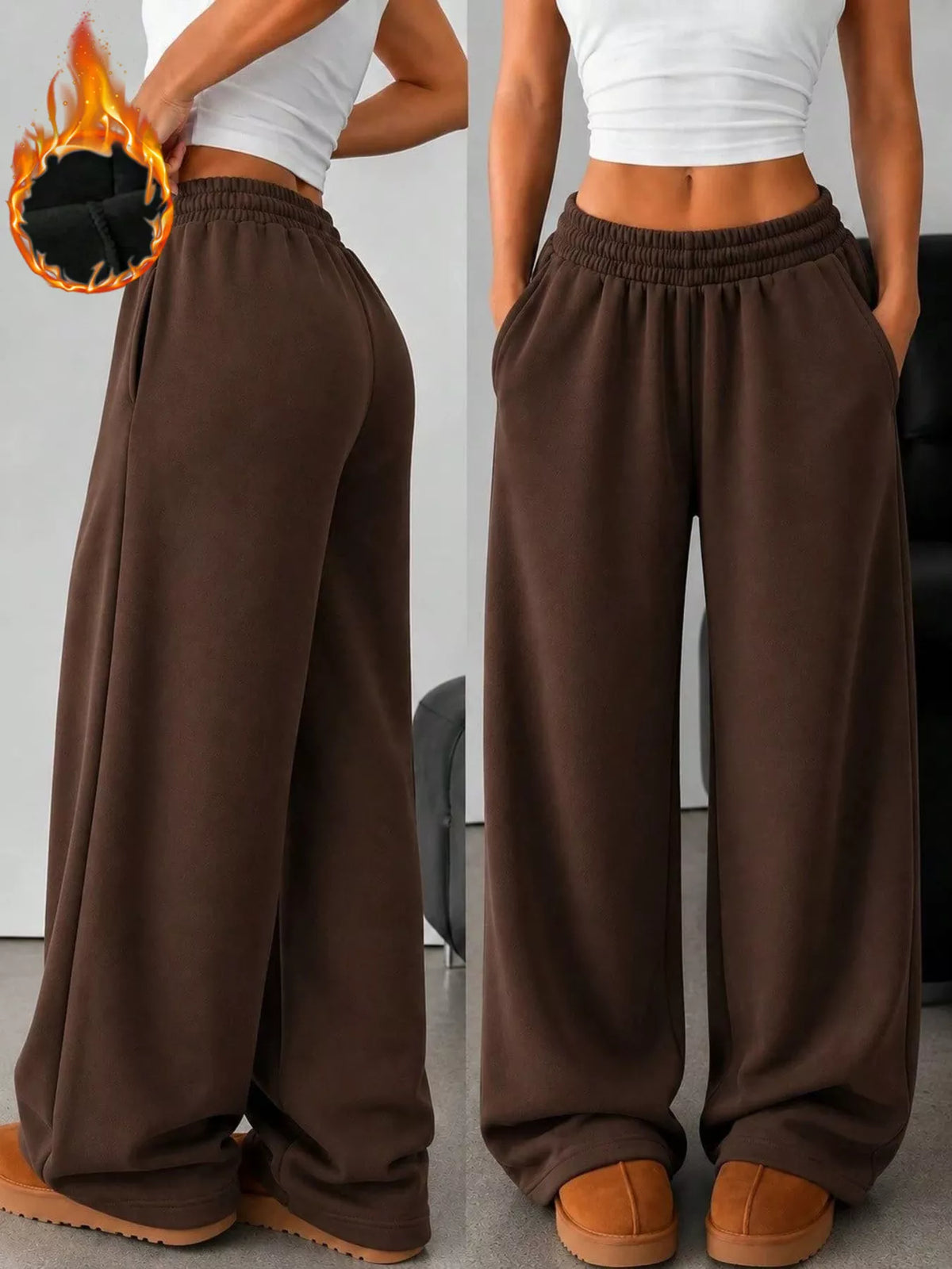 elastic waist wide-leg sweatpants – pocketed | dropsona - neutral - everyday use