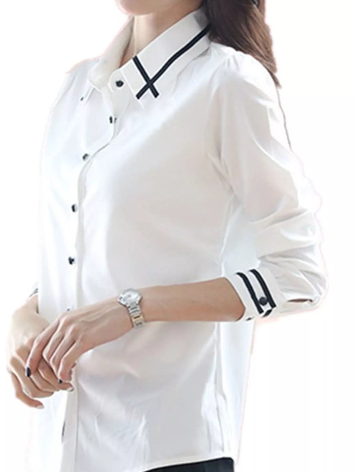 striped collar and cuffs shirt – buttoned fit | dropsona - neutral - everyday use