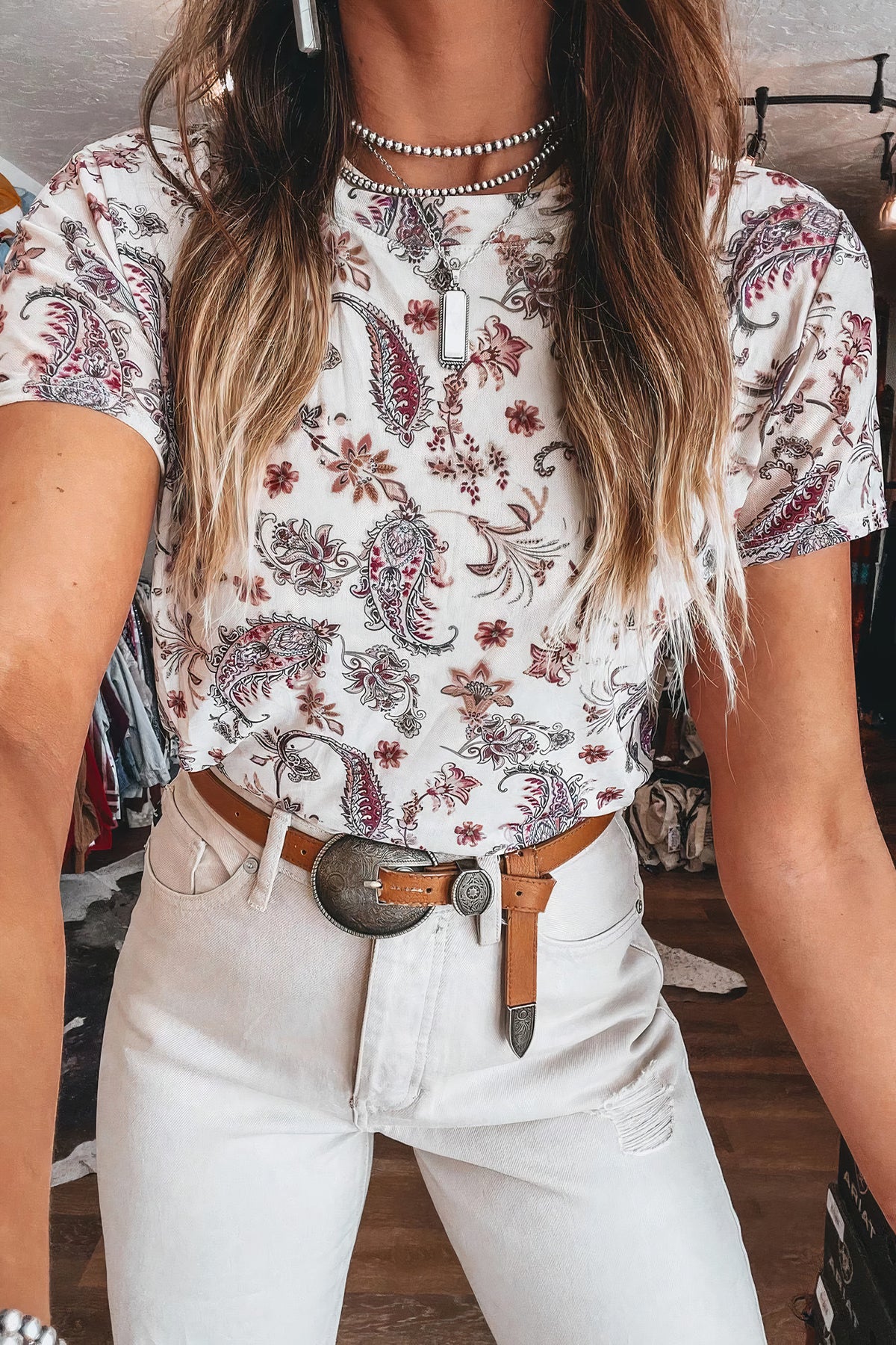 paisley mock neck t shirt - everyday wear