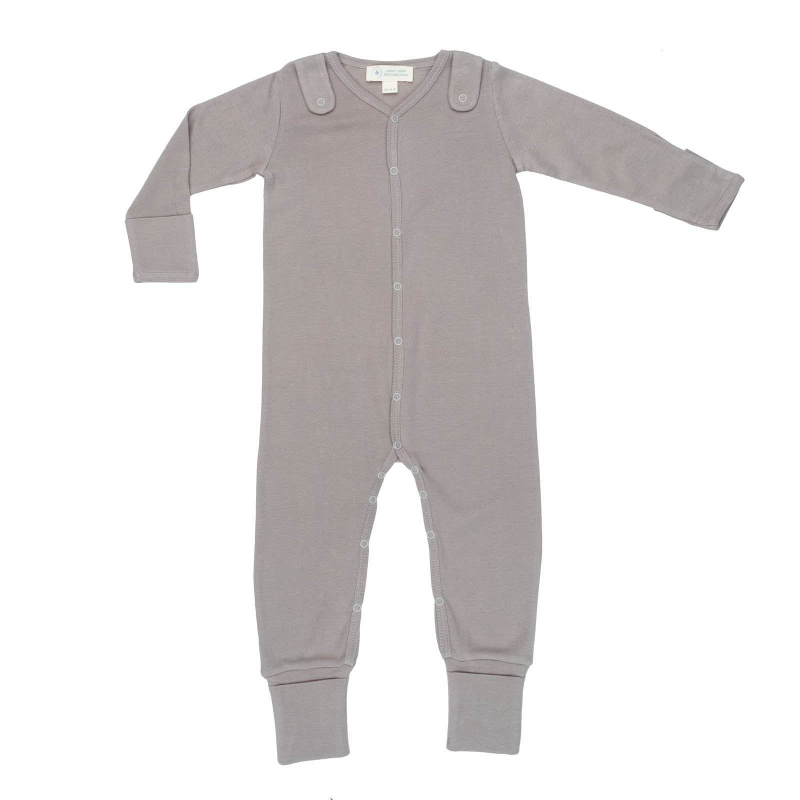 smart footed one-piece + bib - gray – a pj with an att | dropsona - neutral - close-up detail