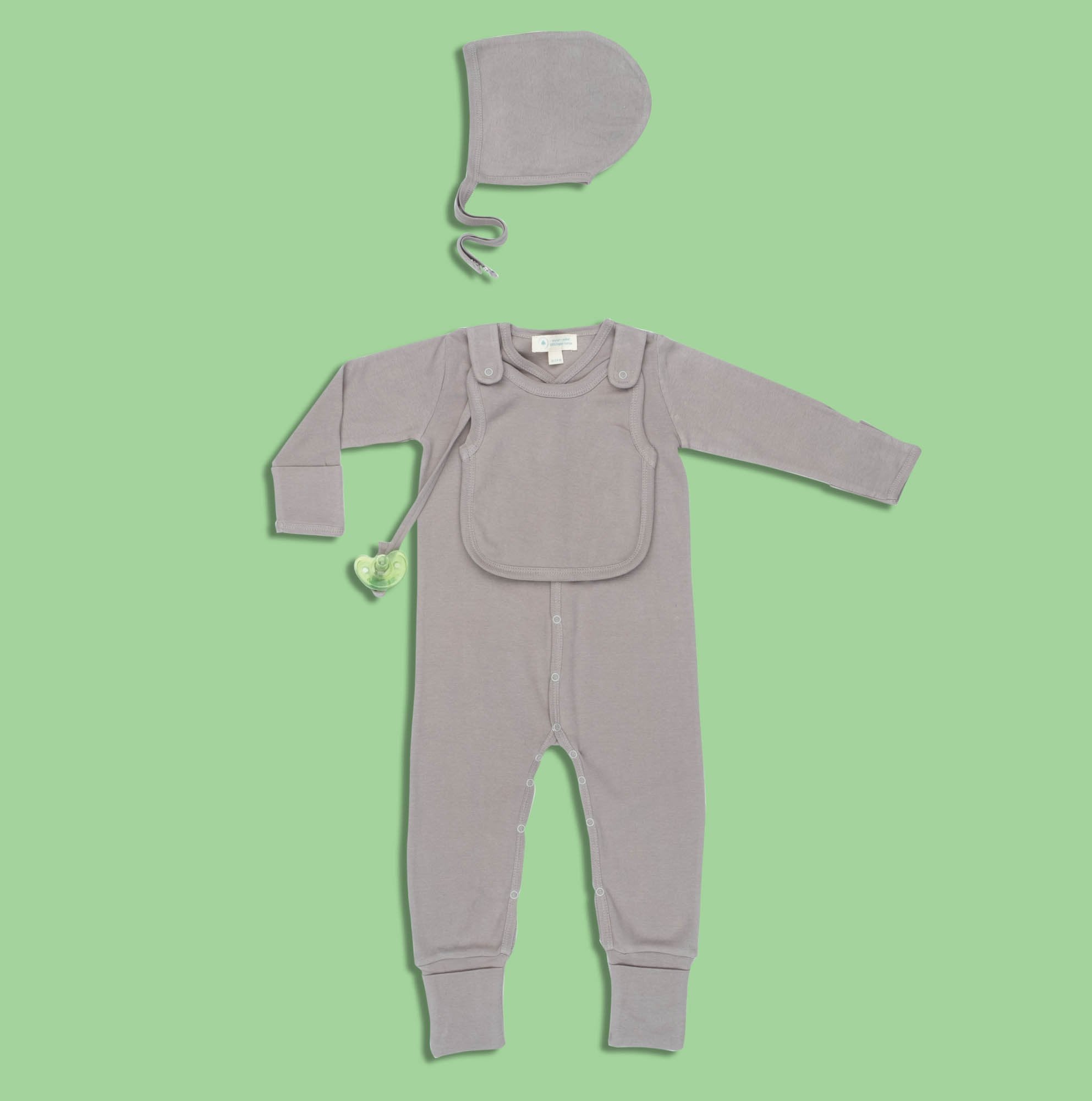 smart footed one-piece + bib - gray – a pj with an att | dropsona - neutral - material texture