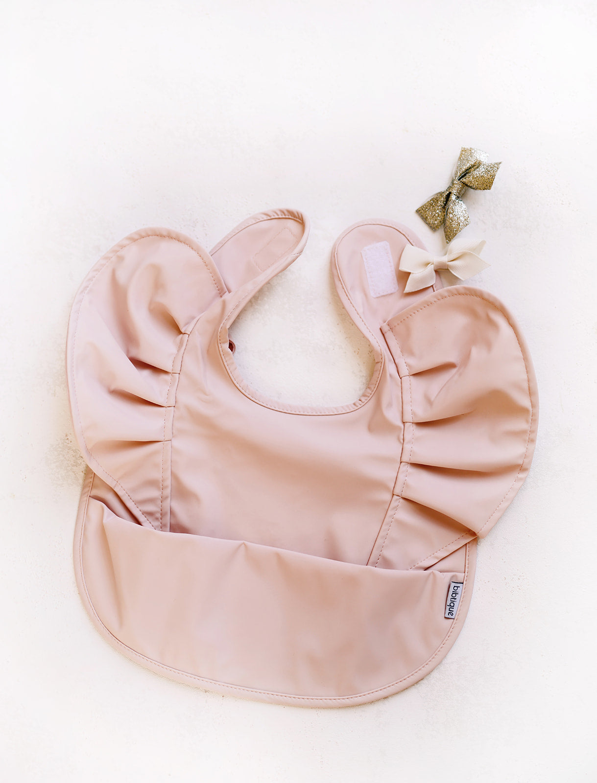 peach blush ruffle angel bib – certified baby safe &am | dropsona - neutral - size reference