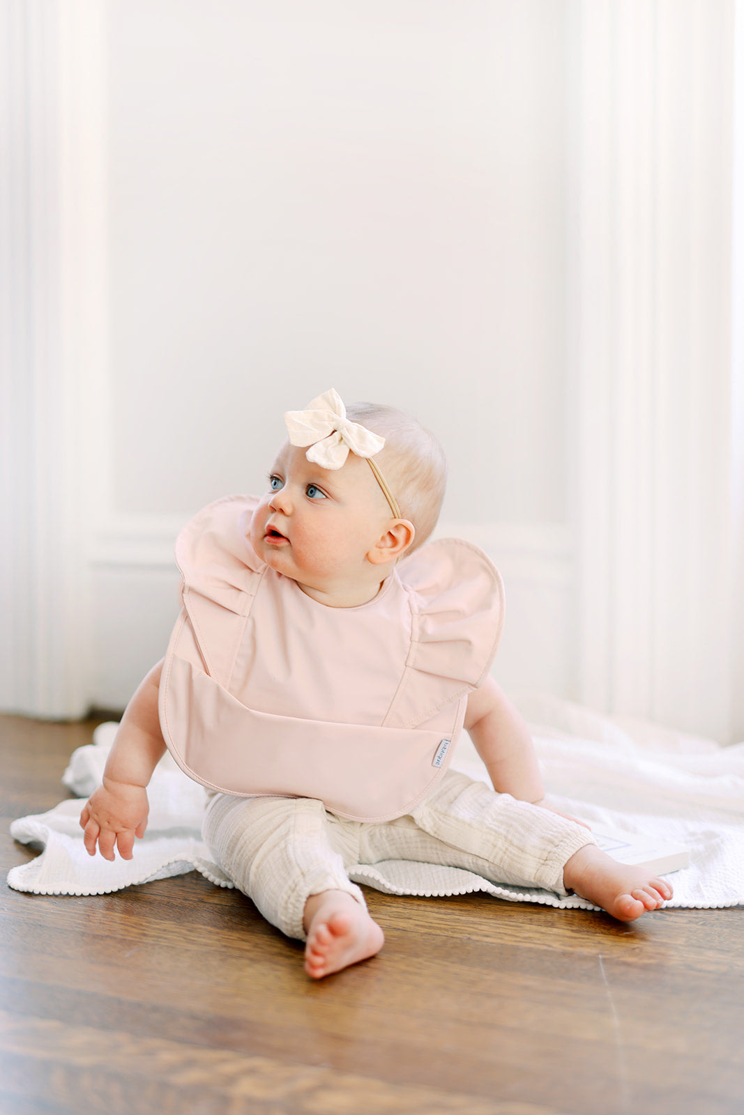 peach blush ruffle angel bib – certified baby safe &am | dropsona - neutral - everyday use
