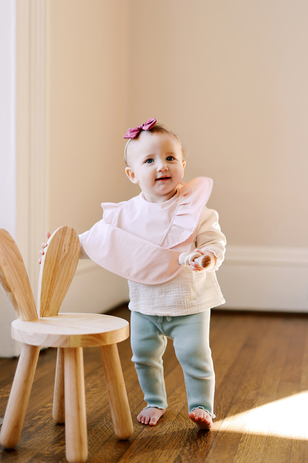 peach blush ruffle angel bib – certified baby safe &am | dropsona - neutral - material texture