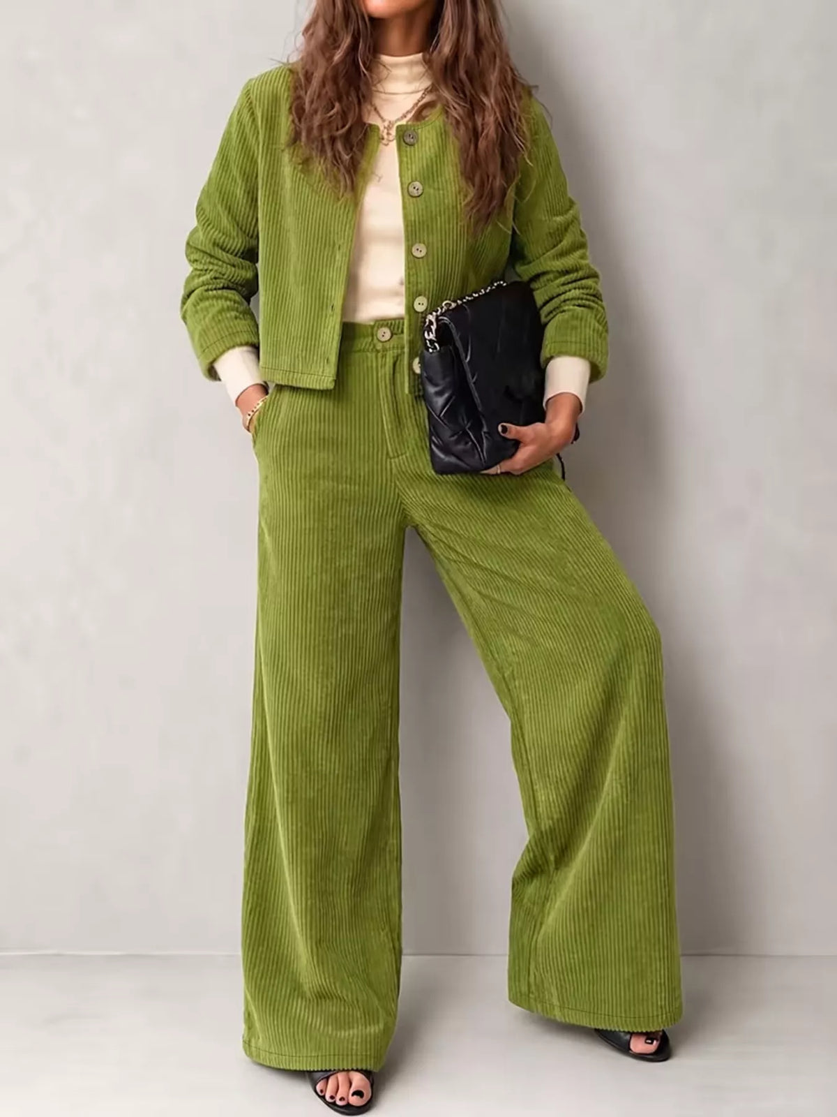 full size corduroy button-down jacket and wide-leg | dropsona - neutral - everyday use