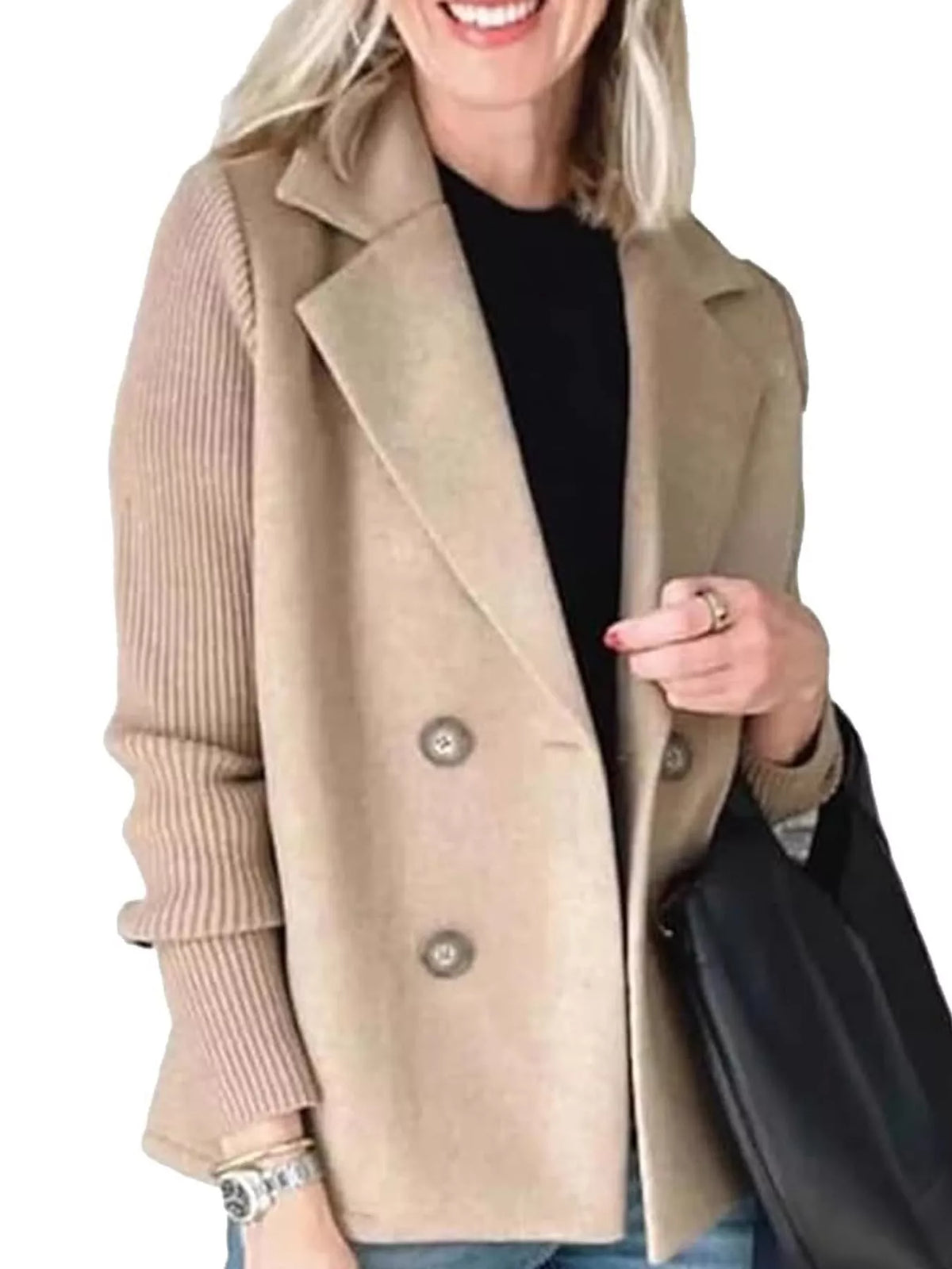 full size double-breasted hybrid blazer with ribbed | dropsona - neutral - front view