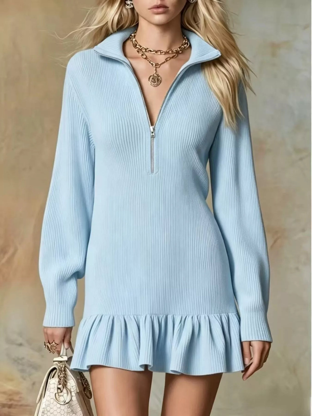 full size half zip ruffled hem dress plus | dropsona - neutral - everyday use