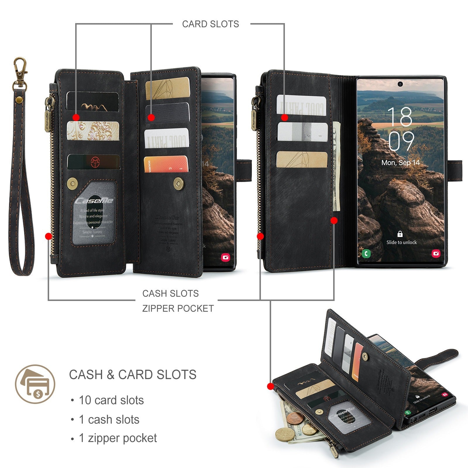 premium wallet case for iphone x to 14 | dropsona - neutral - size reference