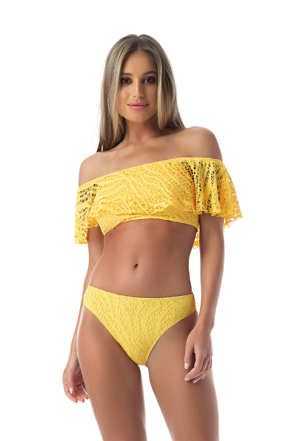 dunas off shoulder bikini top – breezy, flowy and fun | dropsona - neutral - close-up detail