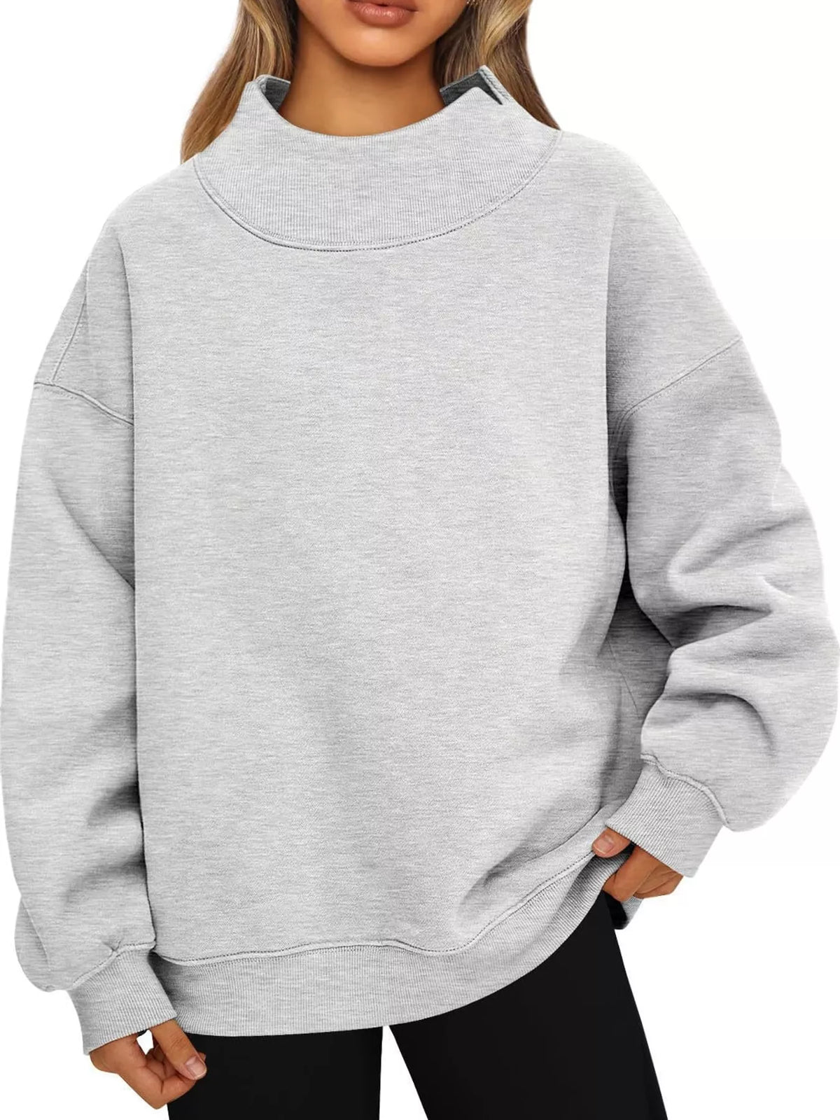 oversized mock neck long sleeve sweatshirt | dropsona - neutral - everyday use