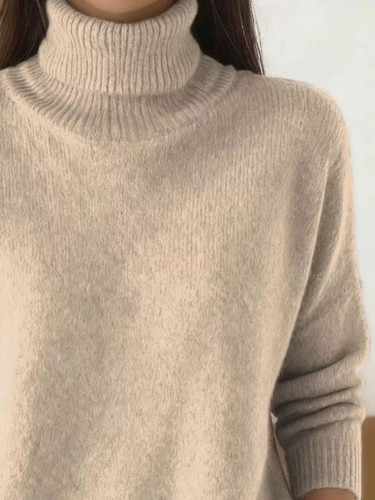 turtleneck long sleeve sweater – basic style | dropsona - neutral - front view