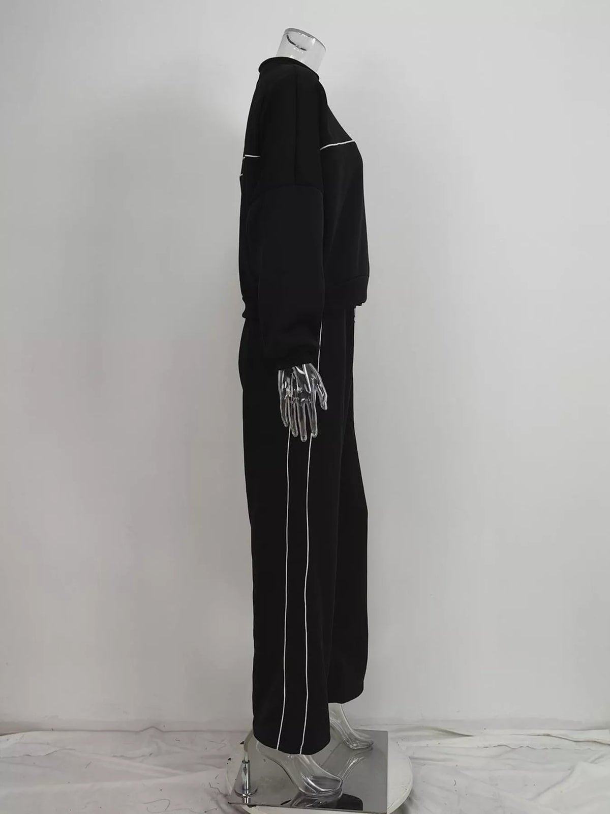 full size zip-up jacket and wide-leg pants set plus | dropsona - neutral - front view
