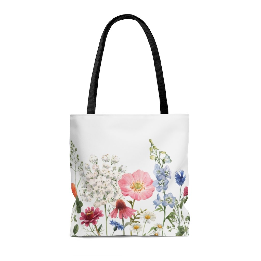 double sided spring floral print tote bag – sid | dropsona - neutral - close-up detail