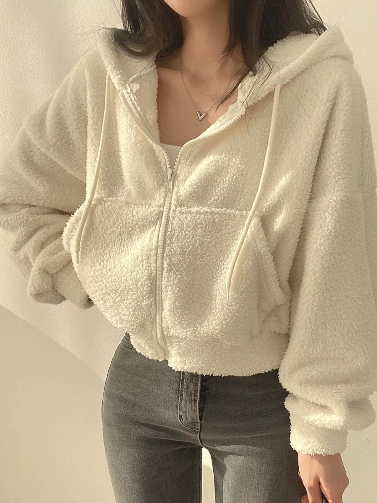 oversized sherpa zip-up hoodie | dropsona - neutral - everyday use