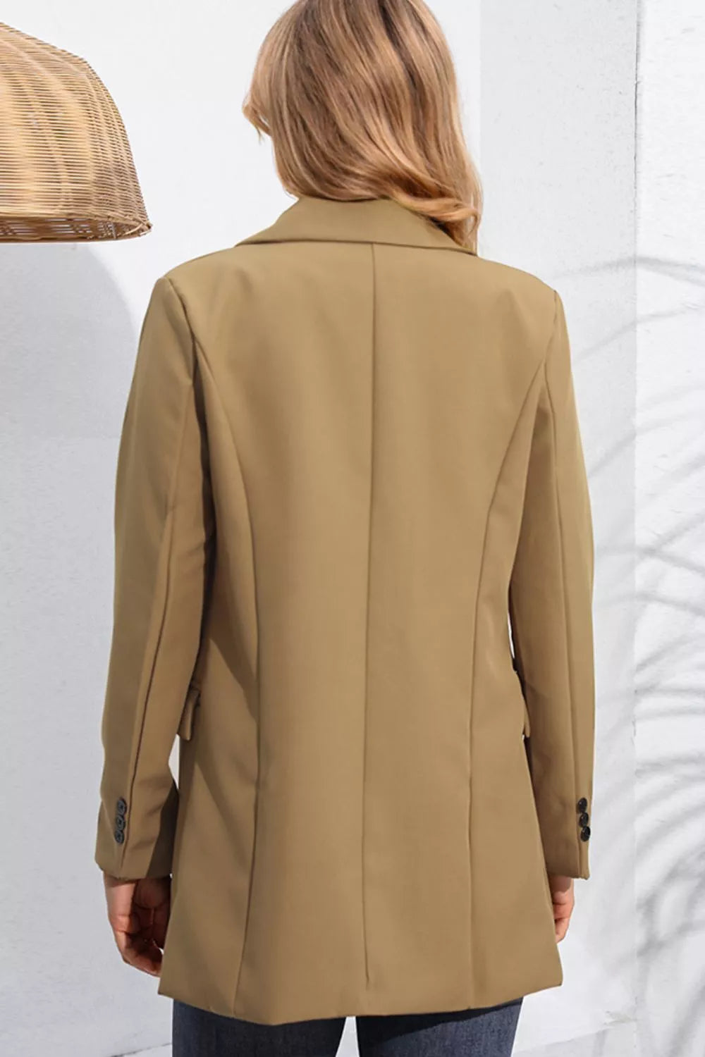 lapel neck long sleeve blazer with pockets - front view