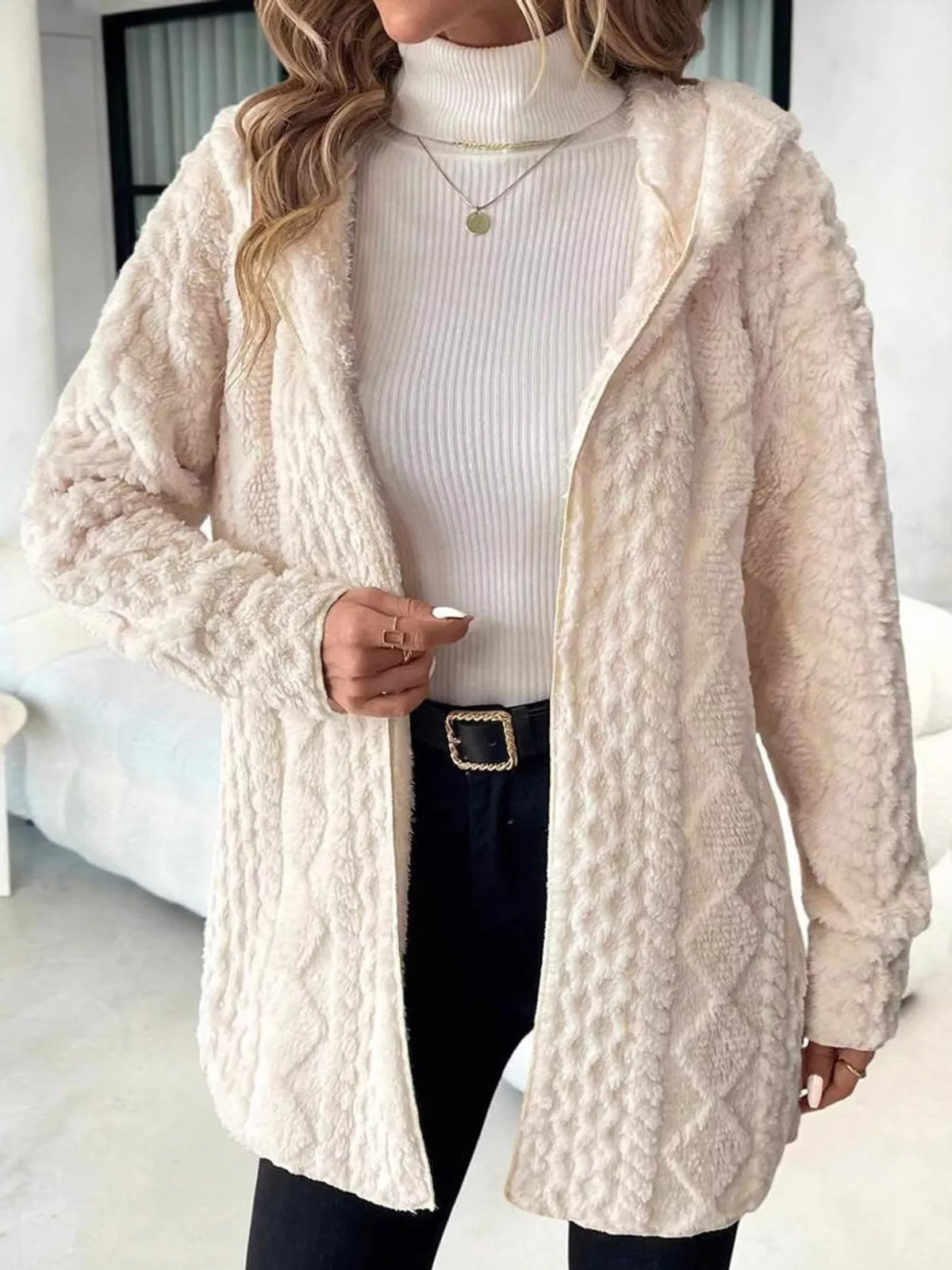 zip up fuzzy hooded outerwear – basic style fit | dropsona - neutral - everyday use