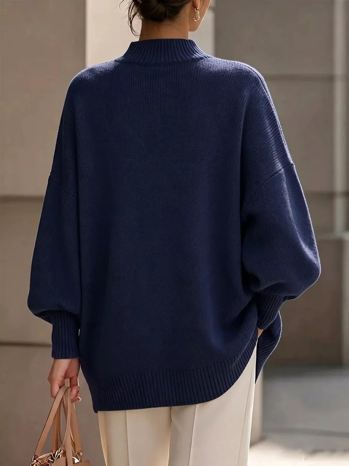 asymmetric button-decorated sweater | dropsona - neutral - front view