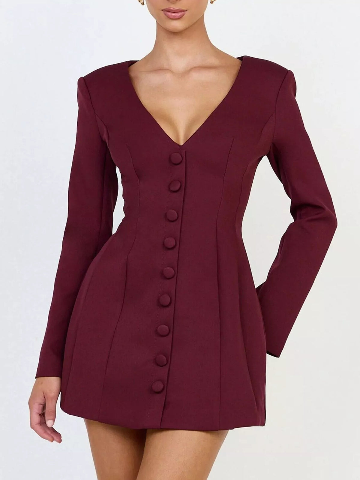 deep v-neck button-down blazer dress – buttoned,zipper | dropsona - neutral - everyday use