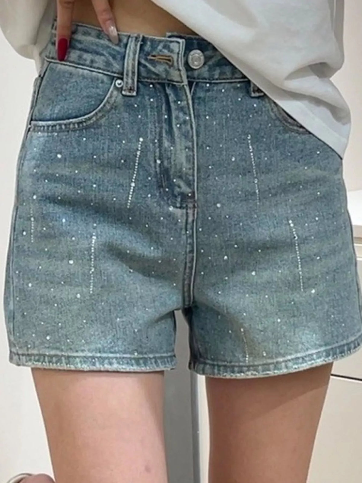 full size light wash paint splatter denim shorts plus | dropsona - neutral - front view