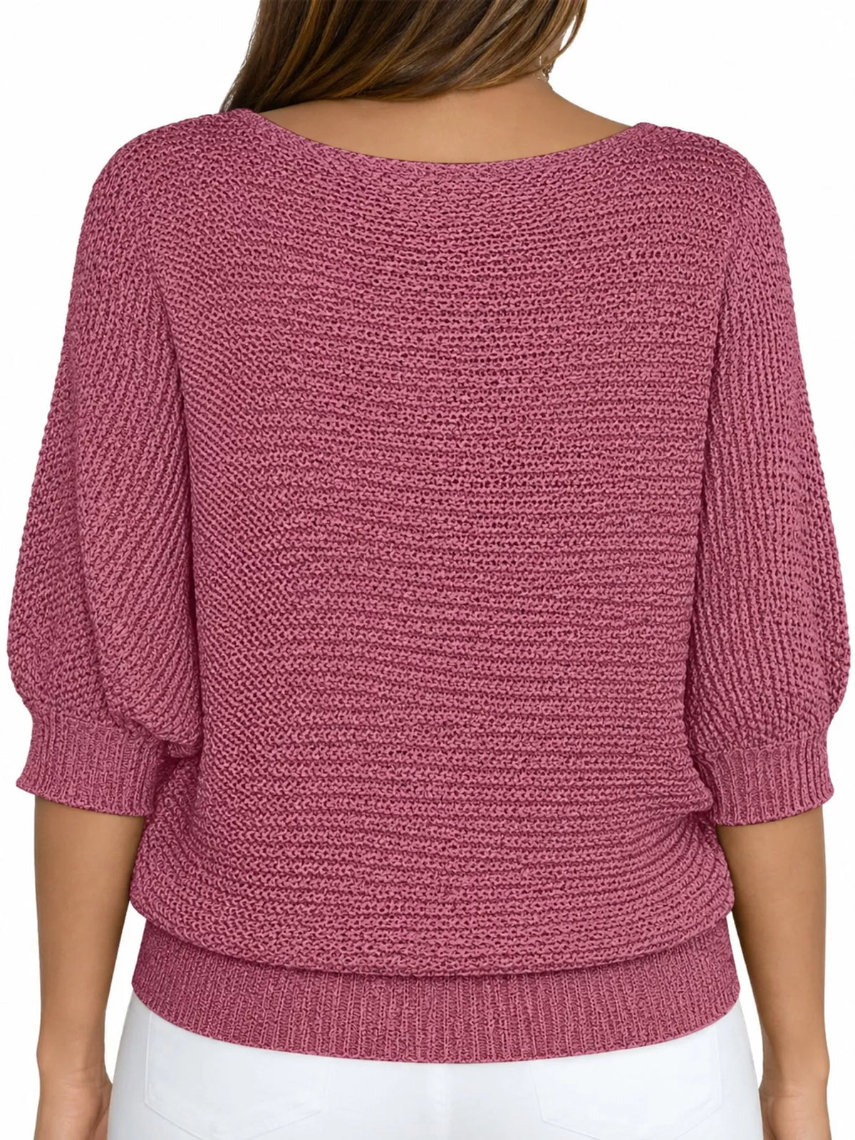 full size boat neck 3/4 sleeve sweater plus | dropsona - neutral - front view