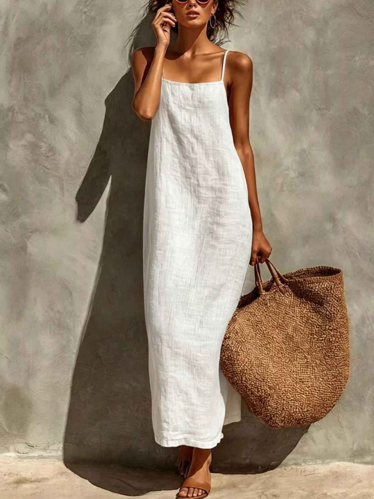 sleeveless linen casual maxi dress - everyday wear