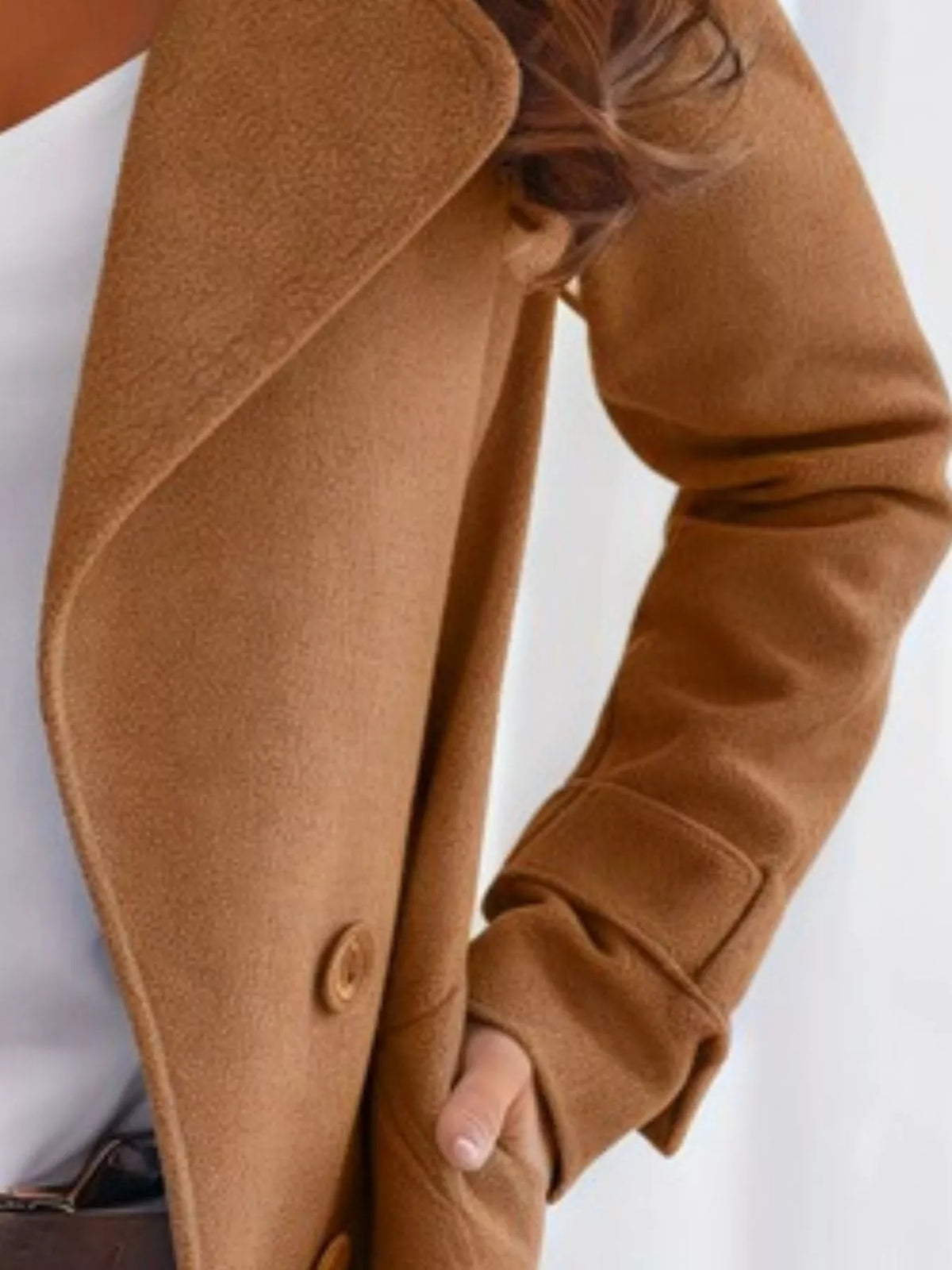 double-breasted long trench outerwear | dropsona - neutral - front view