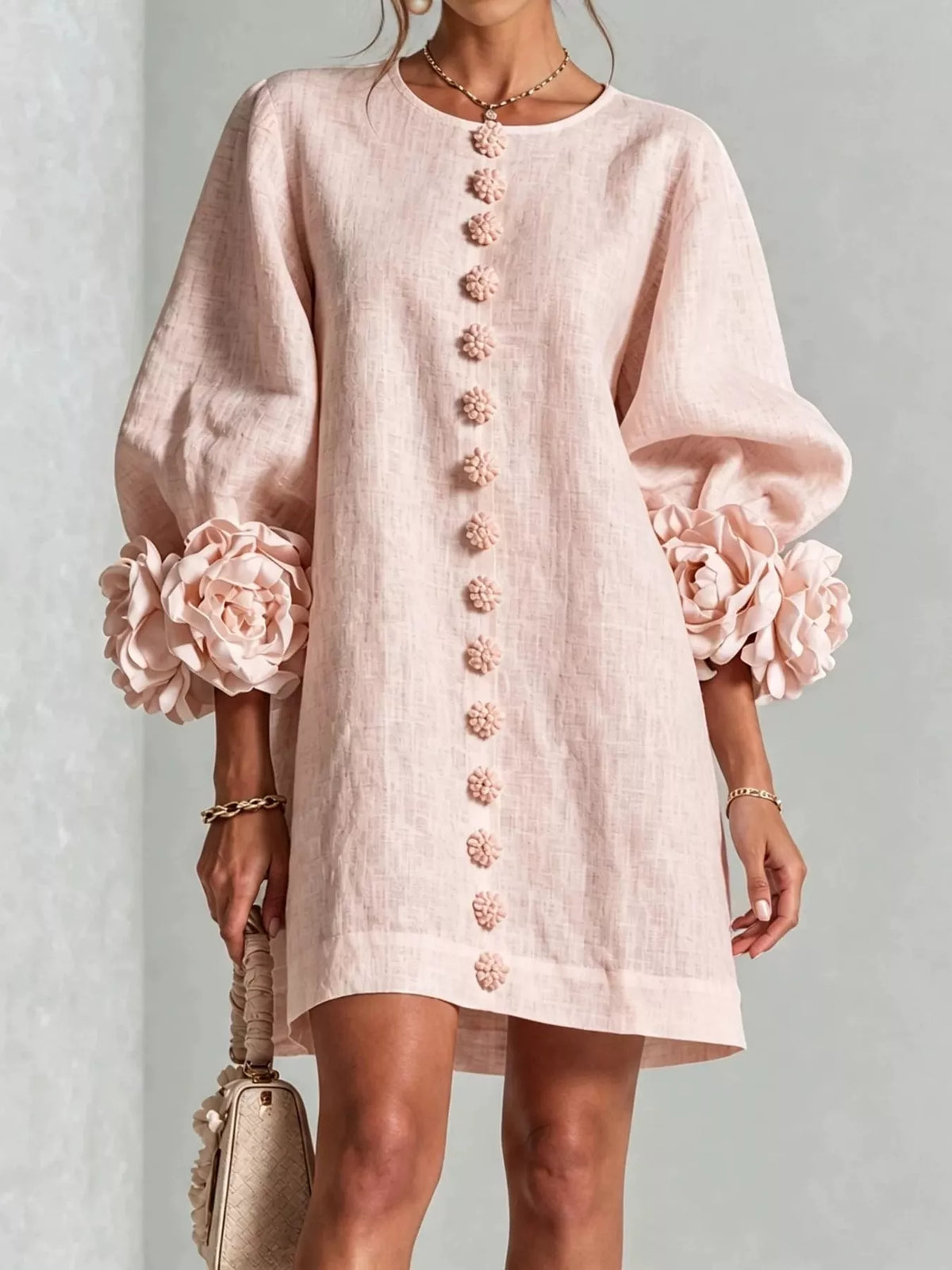 full size 3d floral sleeve accents mini dress plus | dropsona - neutral - everyday use