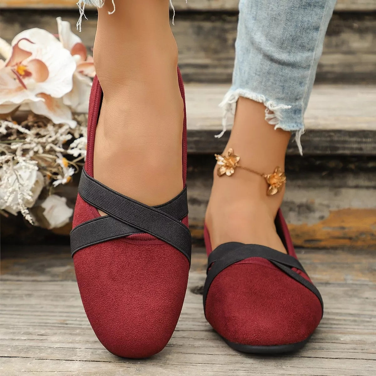 suede cross-strap slip-on loafers – dear monkey | dropsona - neutral - front view